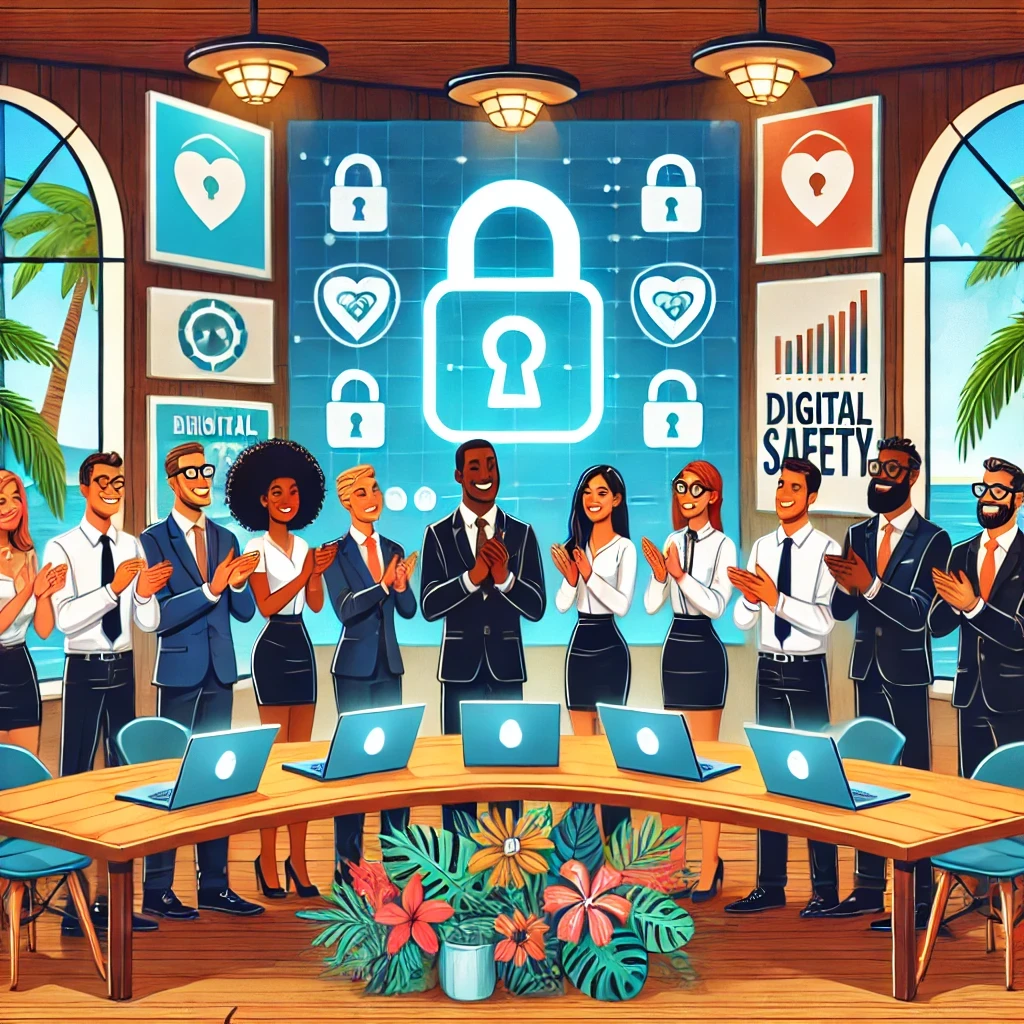 A business team celebrating strong cybersecurity culture